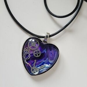 Purple and Silver Heart Pendant Necklace